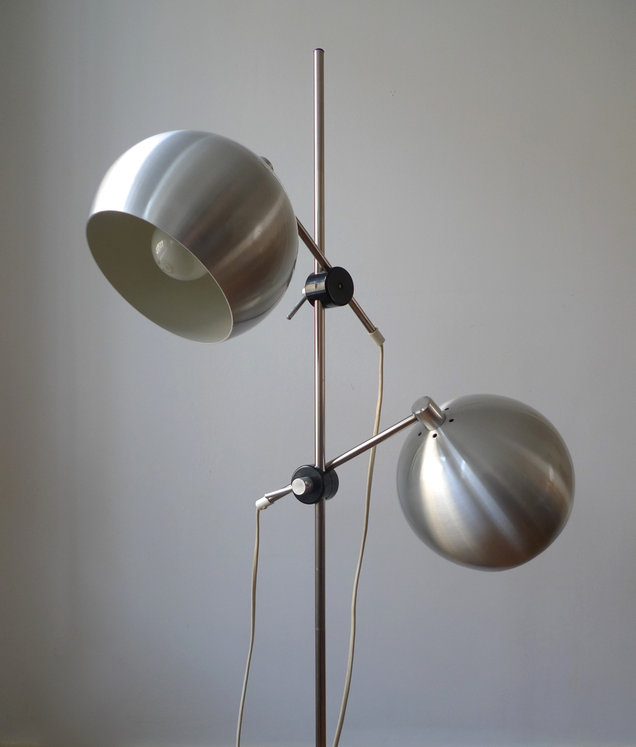 FRANDSEN BELYSNING ARTICULATING TWO-LIGHT BRUSHED STEEL FLOOR LAMP