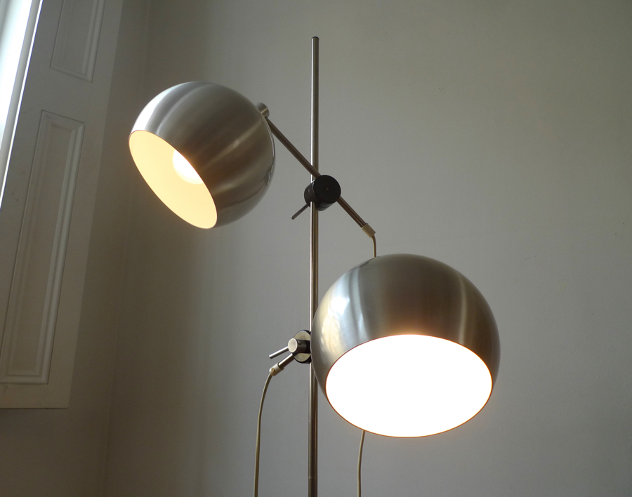 FRANDSEN BELYSNING ARTICULATING TWO-LIGHT BRUSHED STEEL FLOOR LAMP