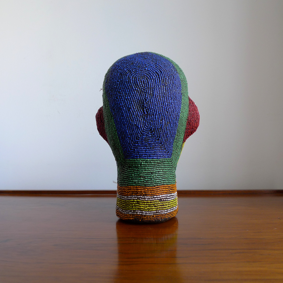 Vintage African Terracotta Beaded Head Sculpture, Bamileke, Cameroon