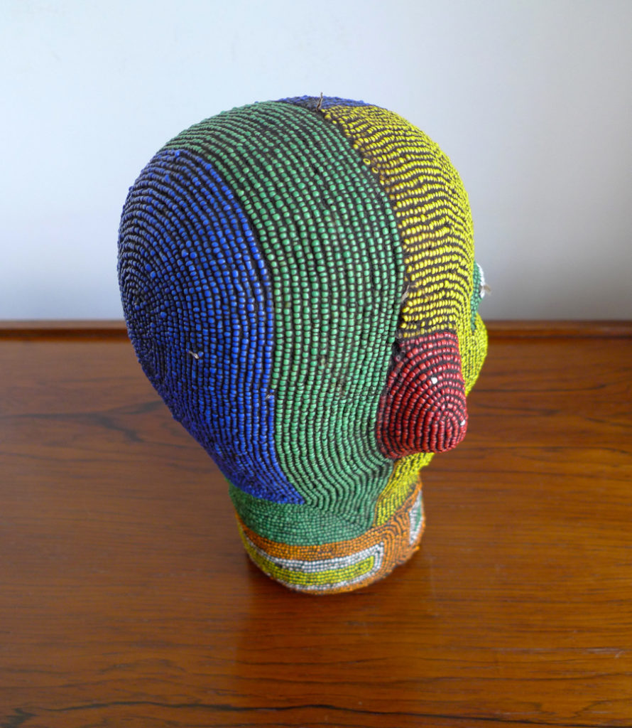 Vintage African Terracotta Beaded Head Sculpture, Bamileke, Cameroon
