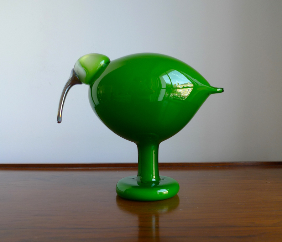 RARE OIVA TOIKKA BIRD “GREEN IBIS” SIGNED, IITTALA NUUTAJÄRVI FINLAND 1972