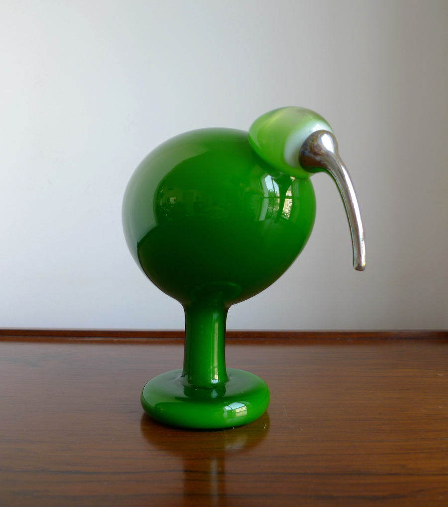 RARE OIVA TOIKKA BIRD “GREEN IBIS” SIGNED, IITTALA NUUTAJÄRVI FINLAND 1972