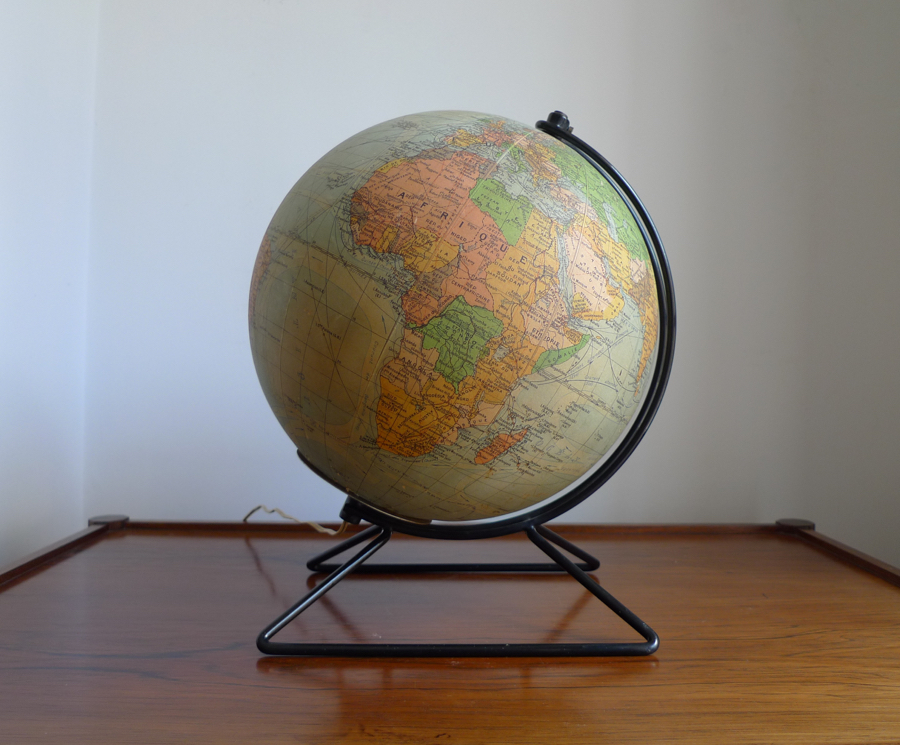 Vintage Perrina Illuminated French Glass Globe Lamp, c. 1950s