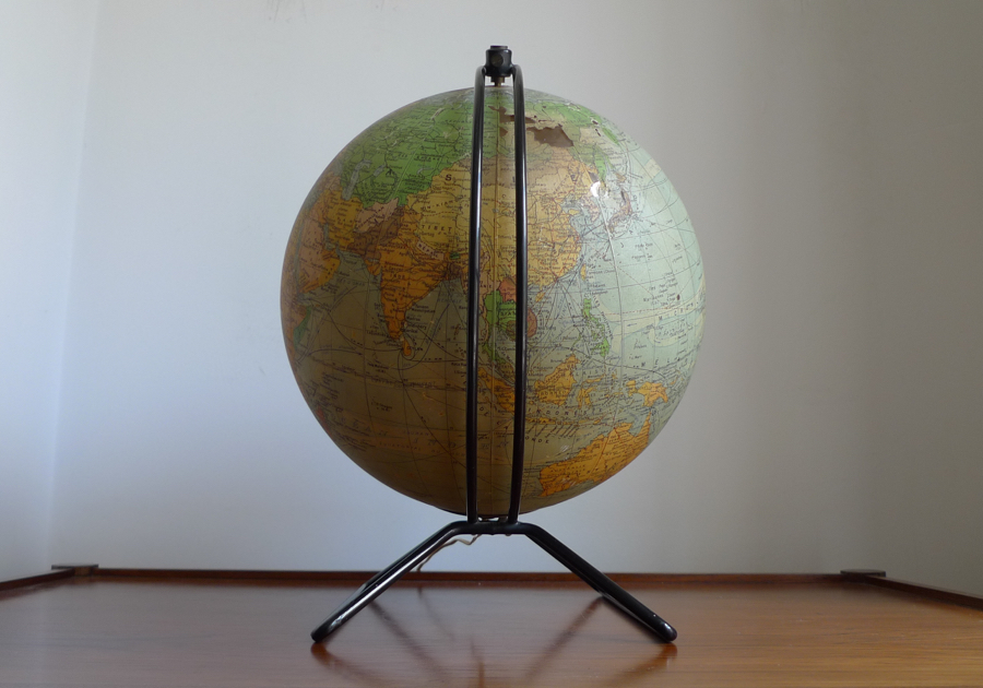 Vintage Perrina Illuminated French Glass Globe Lamp, c. 1950s