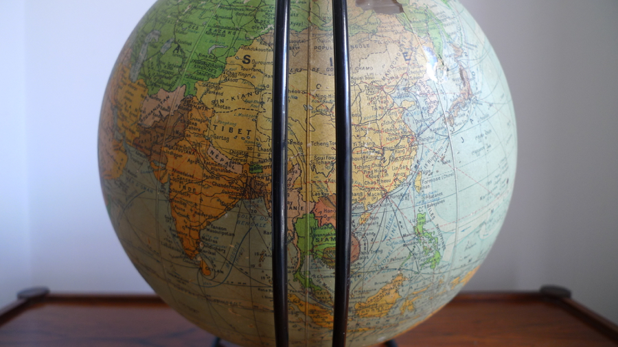 Vintage Perrina Illuminated French Glass Globe Lamp, c. 1950s