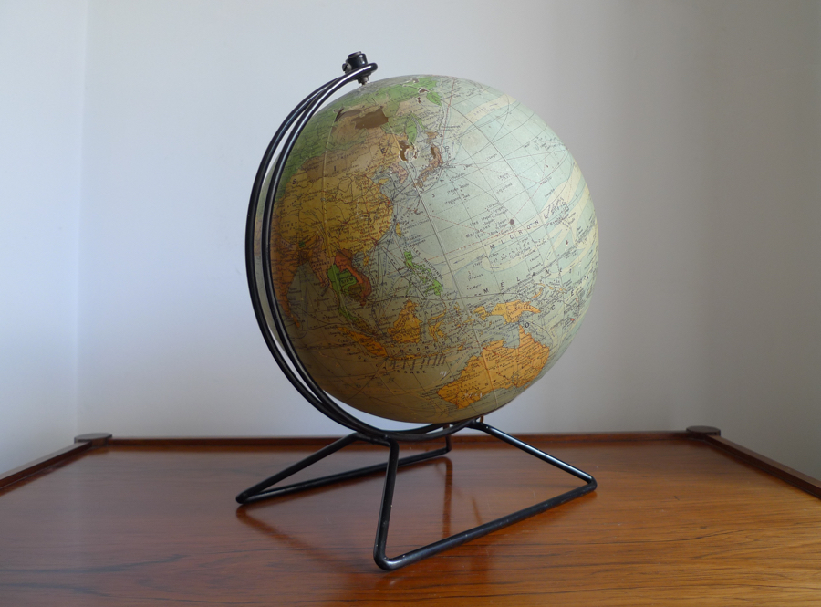 Vintage Perrina Illuminated French Glass Globe Lamp, c. 1950s