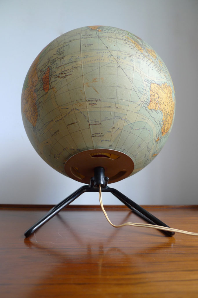 Vintage Perrina Illuminated French Glass Globe Lamp, c. 1950s