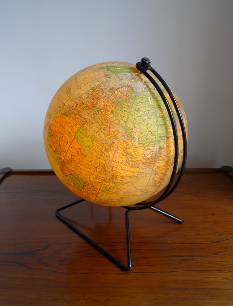Vintage Perrina Illuminated French Glass Globe Lamp, c. 1950s