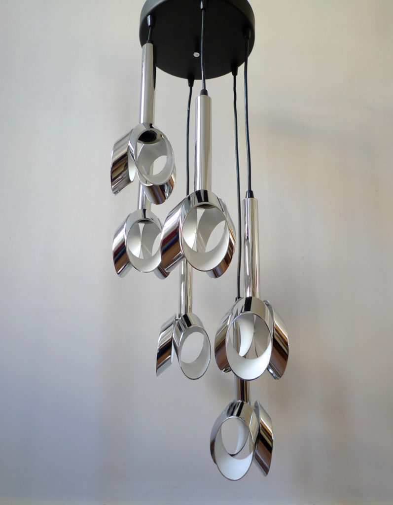 Raak Amsterdam 6 Light Cascading Chrome Chandelier 1960s