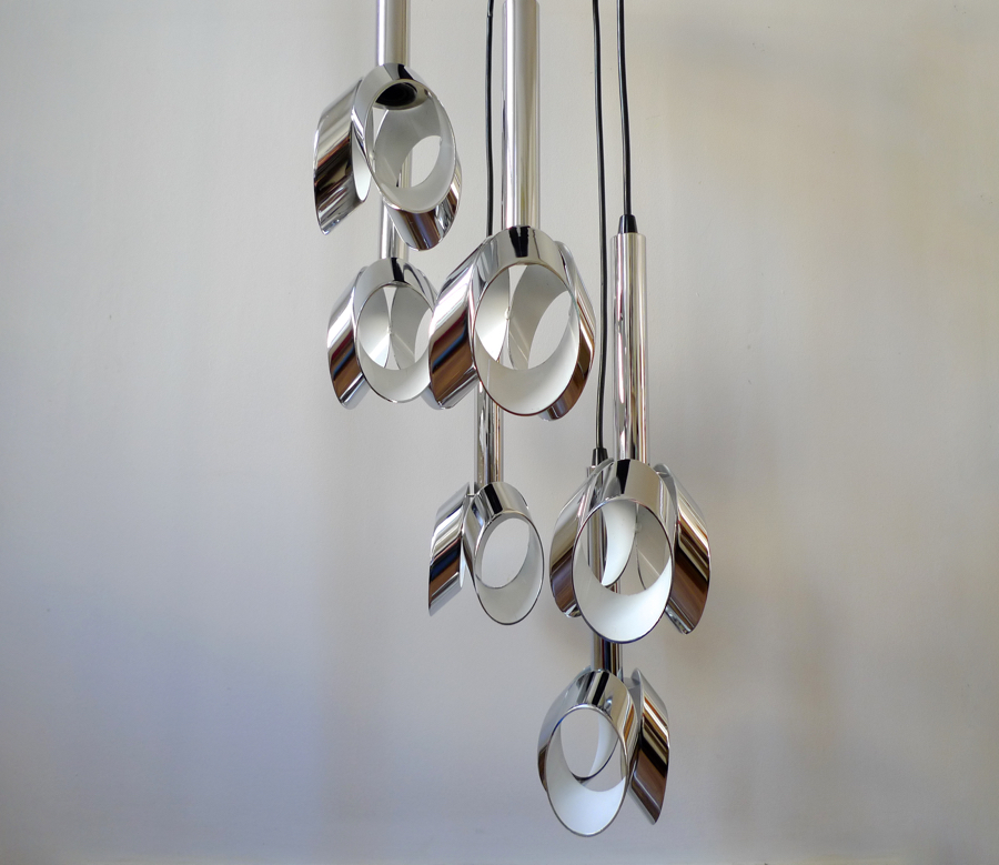 Raak Amsterdam 6 Light Cascading Chrome Chandelier 1960s