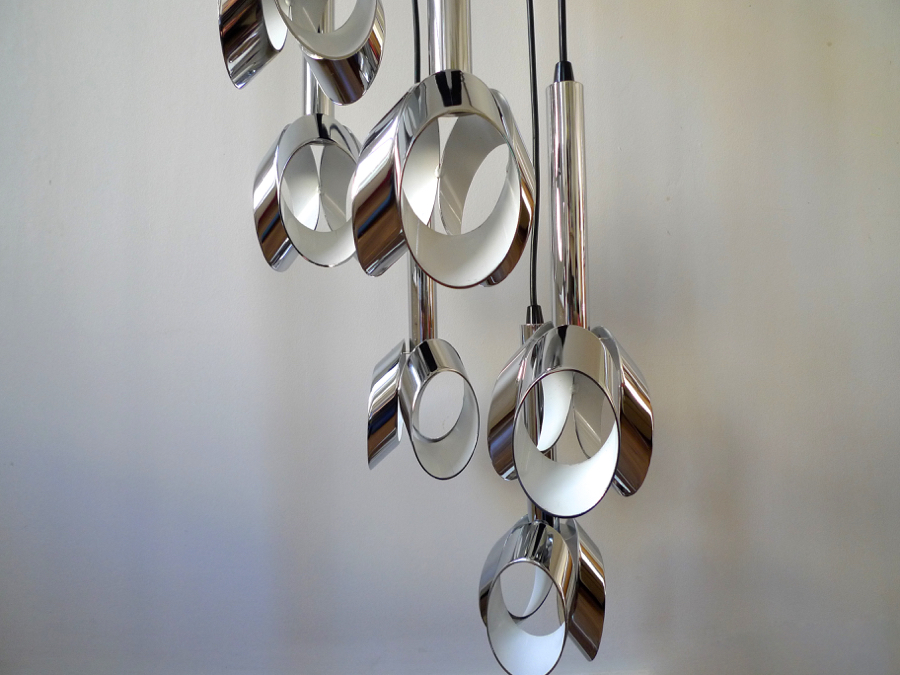 Raak Amsterdam 6 Light Cascading Chrome Chandelier 1960s