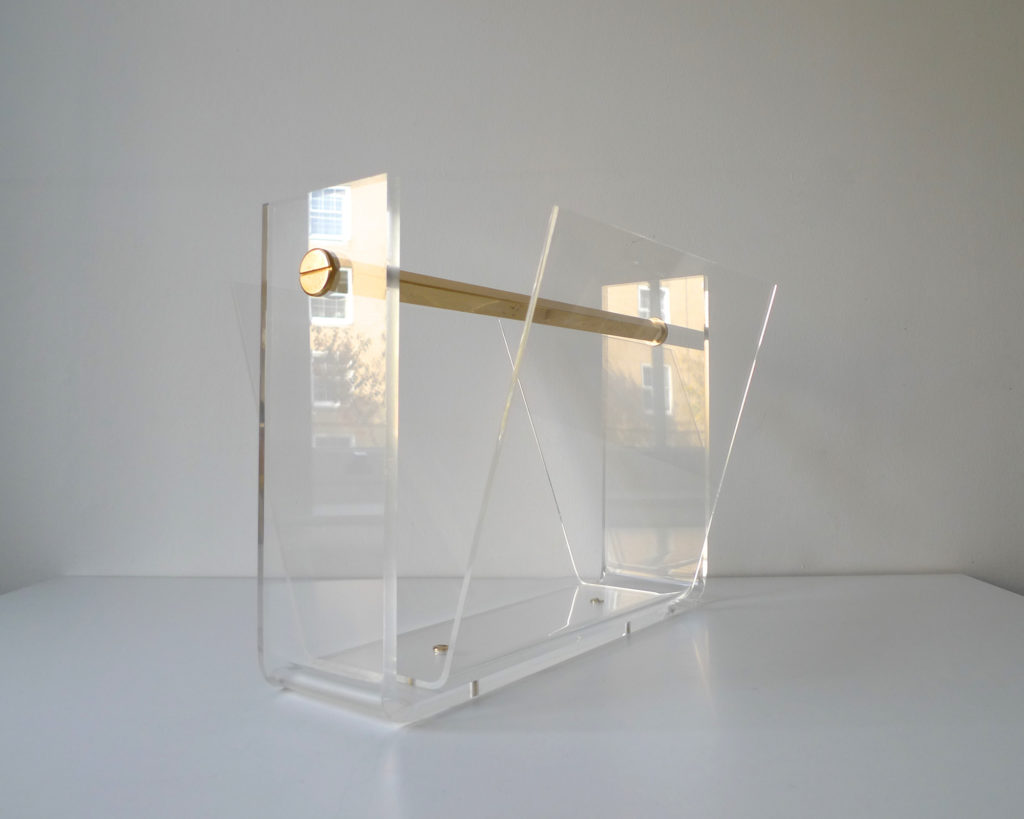 David Lange Brass & Lucite Magazine Rack, c. 1970s