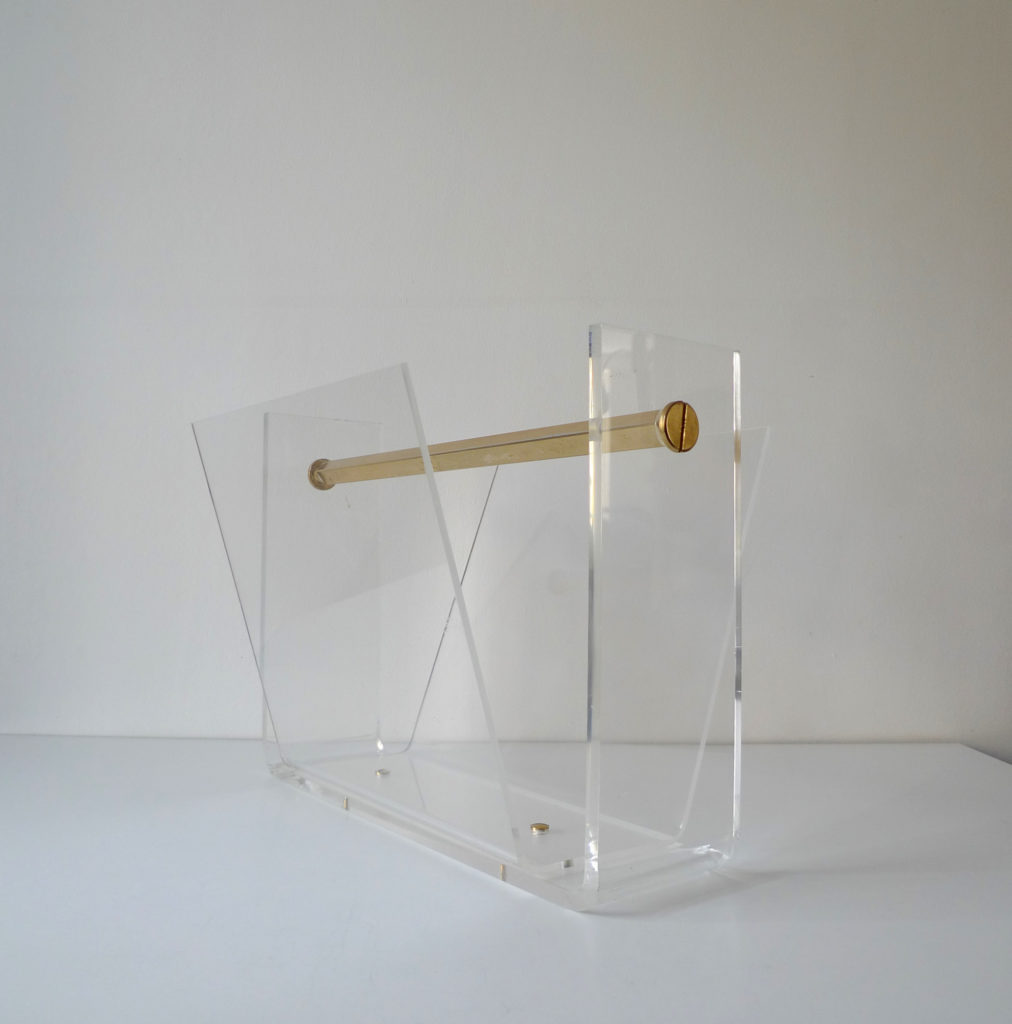 David Lange Brass & Lucite Magazine Rack, c. 1970s
