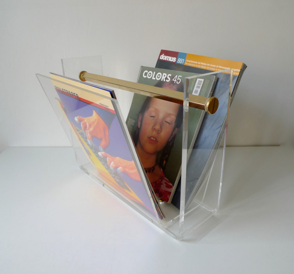 David Lange Brass & Lucite Magazine Rack, c. 1970s