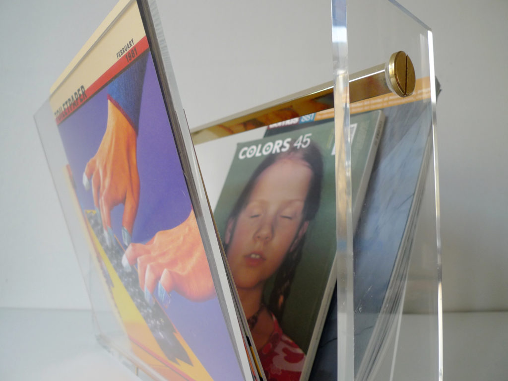 David Lange Brass & Lucite Magazine Rack, c. 1970s