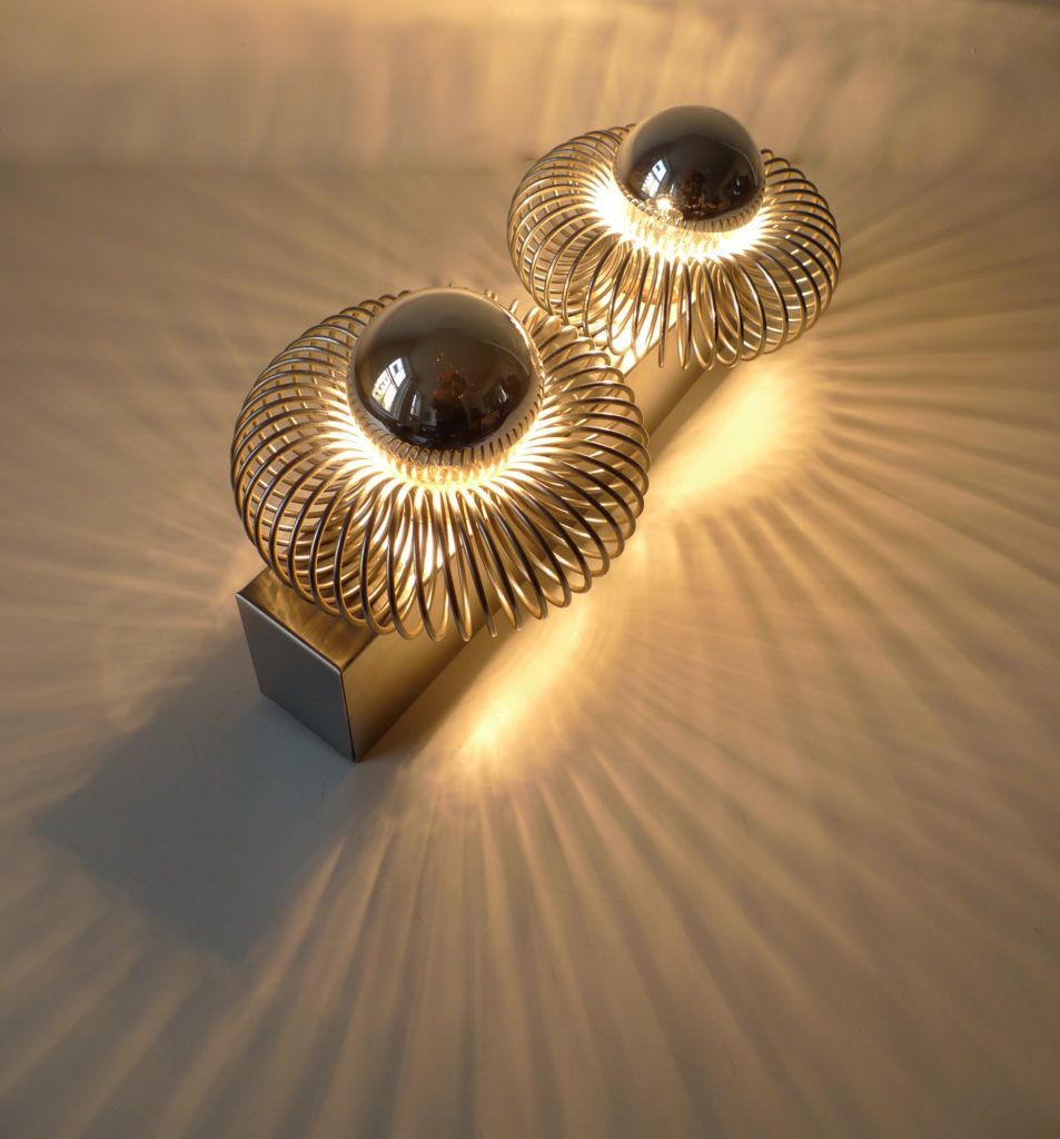 Pair of Space Age Spiral Wall Sconce Lights, c. 1970s