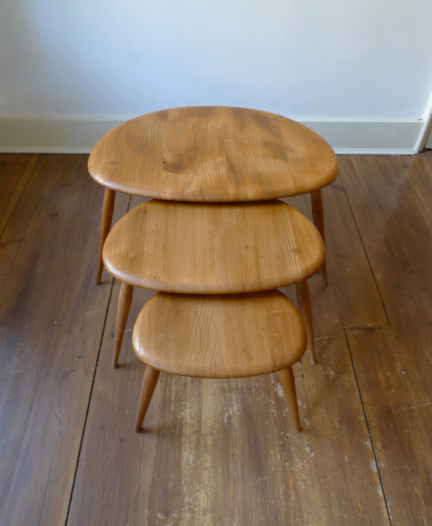 Ercol Model #354 Elm Windsor Range "Pebble" Tables, c. 1960s