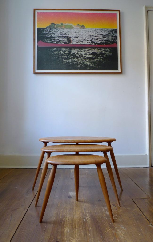 Ercol Model #354 Elm Windsor Range "Pebble" Tables, c. 1960s