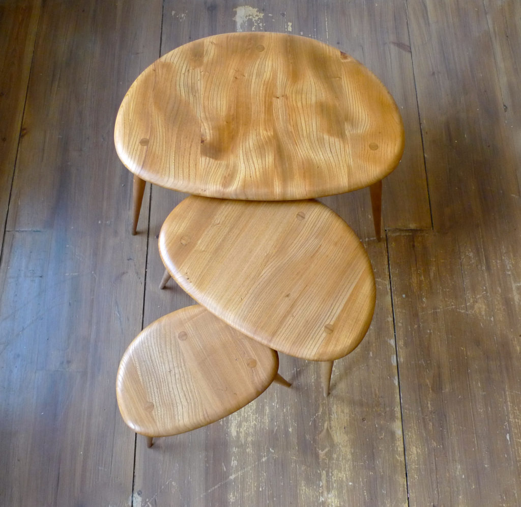 Ercol Model #354 Elm Windsor Range "Pebble" Tables, c. 1960s