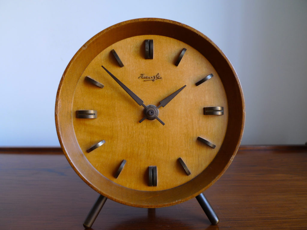 Mid-Century Kienzle Teak & Brass Mantle Clock, Germany c.1950s