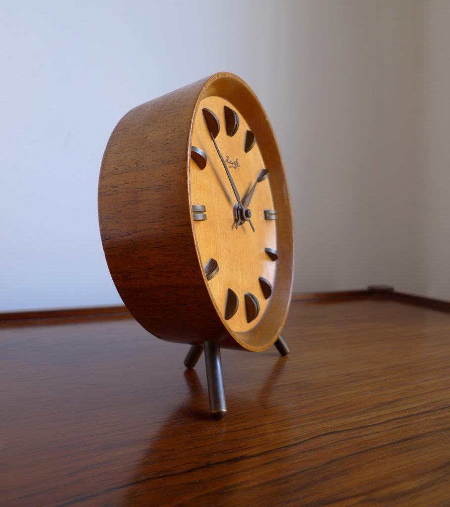 Mid-Century Kienzle Teak & Brass Mantle Clock, Germany c.1950s