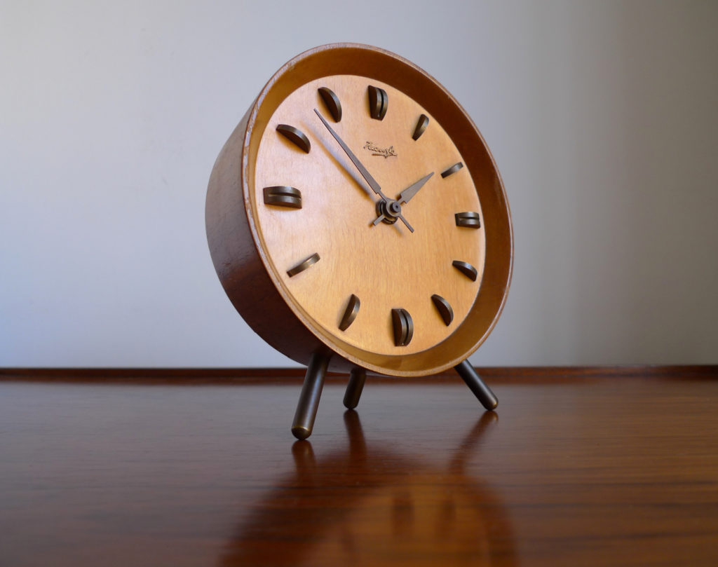 Mid-Century Kienzle Teak & Brass Mantle Clock, Germany c.1950s