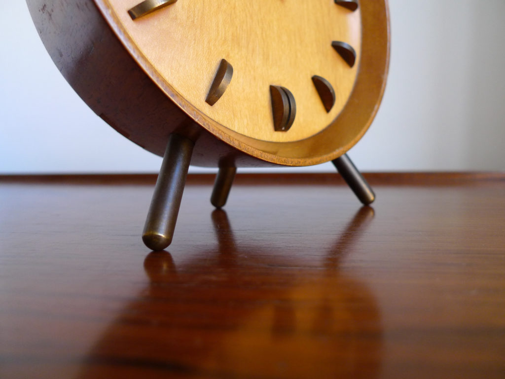 Mid-Century Kienzle Teak & Brass Mantle Clock, Germany c.1950s
