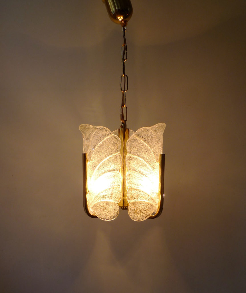 Carl Fagerlund Glass & Brass Pendant Light for Orrefors, Sweden 1960s