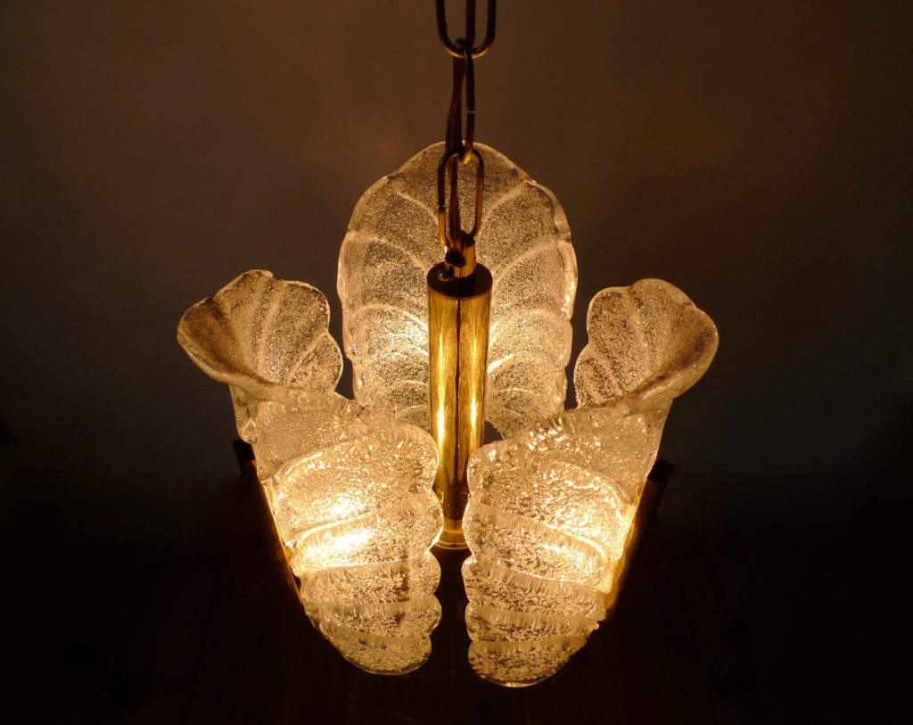 Carl Fagerlund Glass & Brass Pendant Light for Orrefors, Sweden 1960s