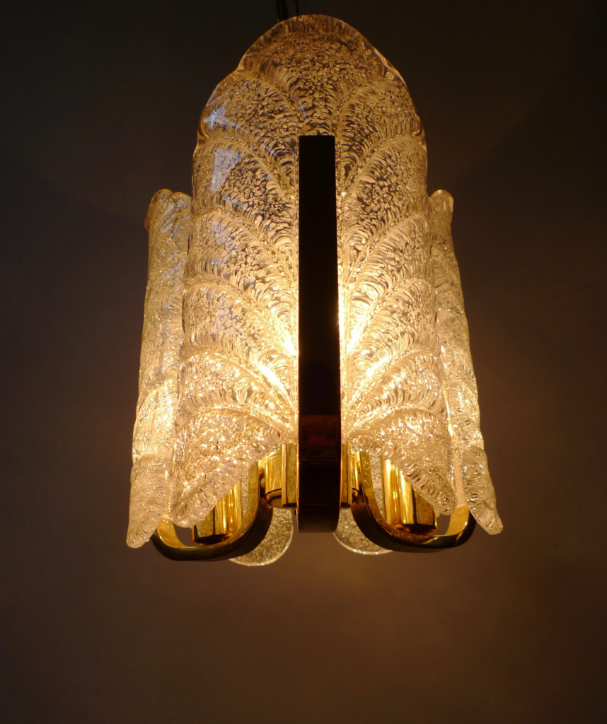 Carl Fagerlund Glass & Brass Pendant Light for Orrefors, Sweden 1960s