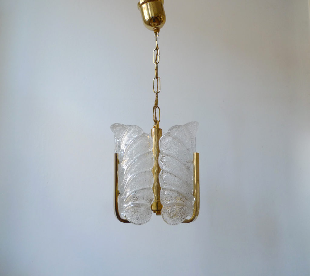 Carl Fagerlund Glass & Brass Pendant Light for Orrefors, Sweden 1960s