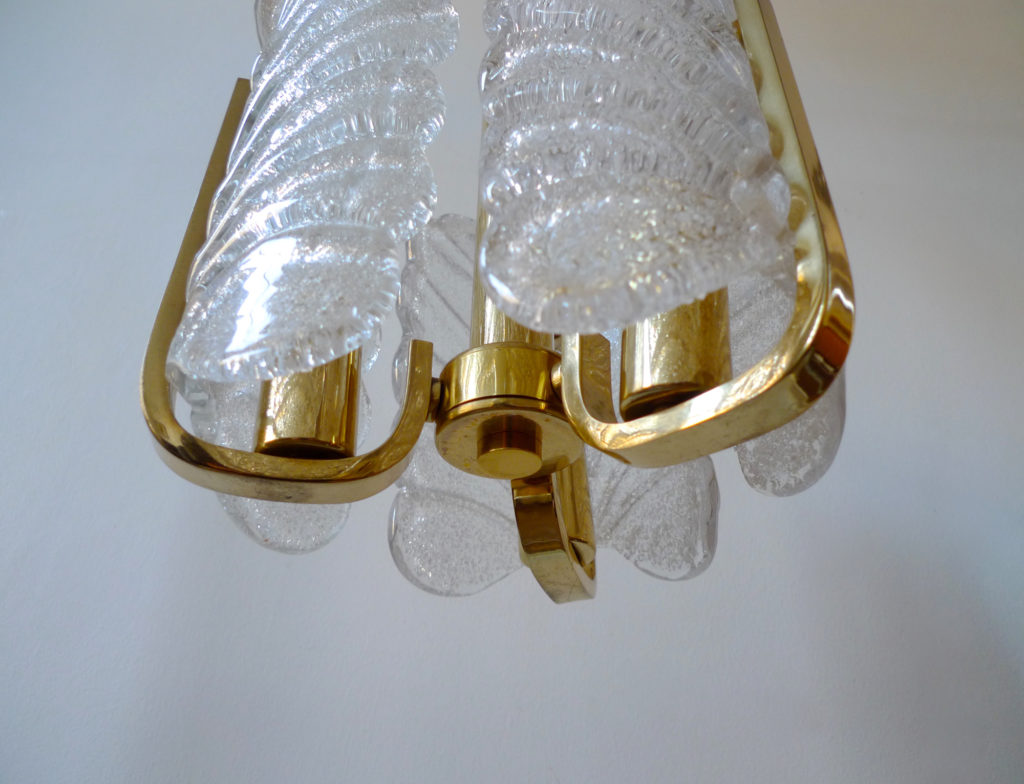 Carl Fagerlund Glass & Brass Pendant Light for Orrefors, Sweden 1960s
