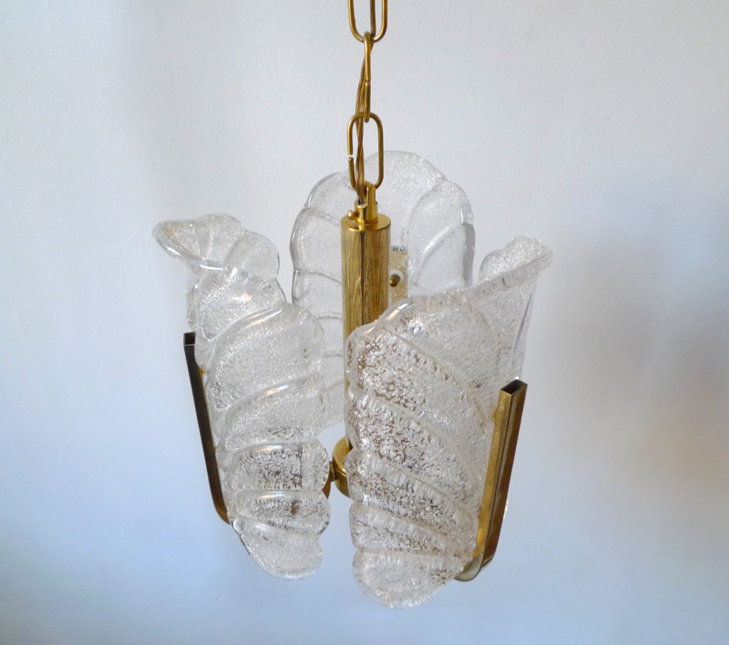 Carl Fagerlund Glass & Brass Pendant Light for Orrefors, Sweden 1960s