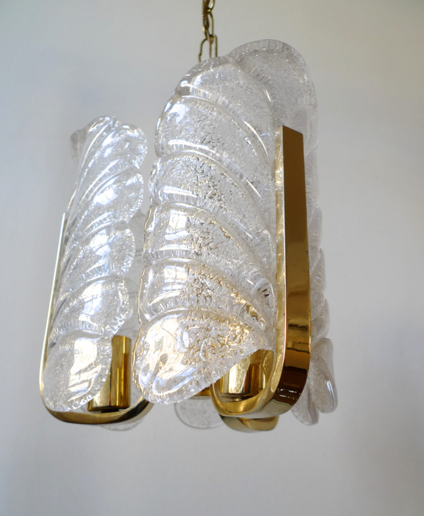 Carl Fagerlund Glass & Brass Pendant Light for Orrefors, Sweden 1960s