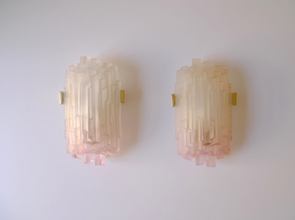 Mid-Century Frosted Icicle Glass & Brass Wall Sconces, 1960s