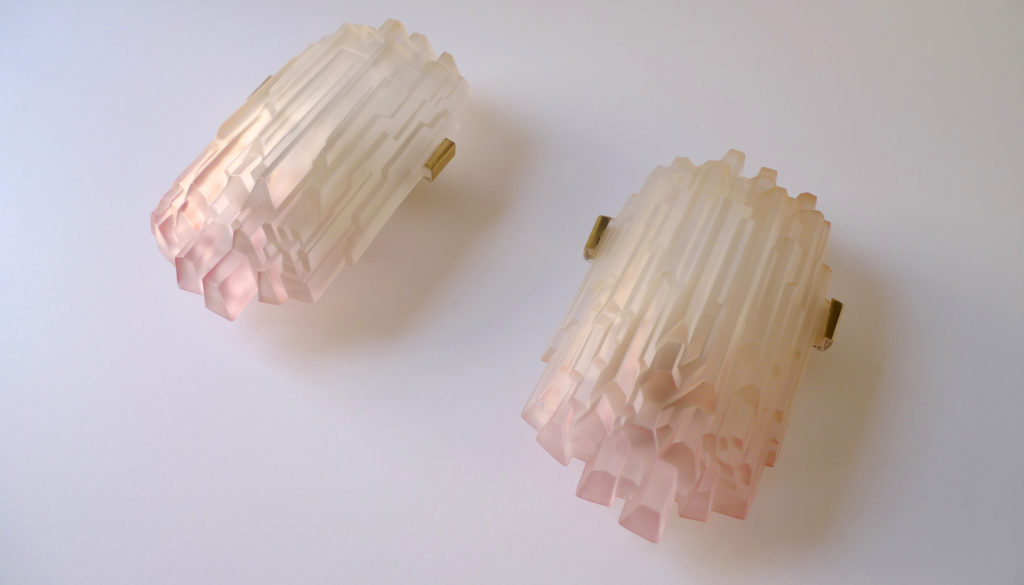 Mid-Century Frosted Icicle Glass & Brass Wall Sconces, 1960s