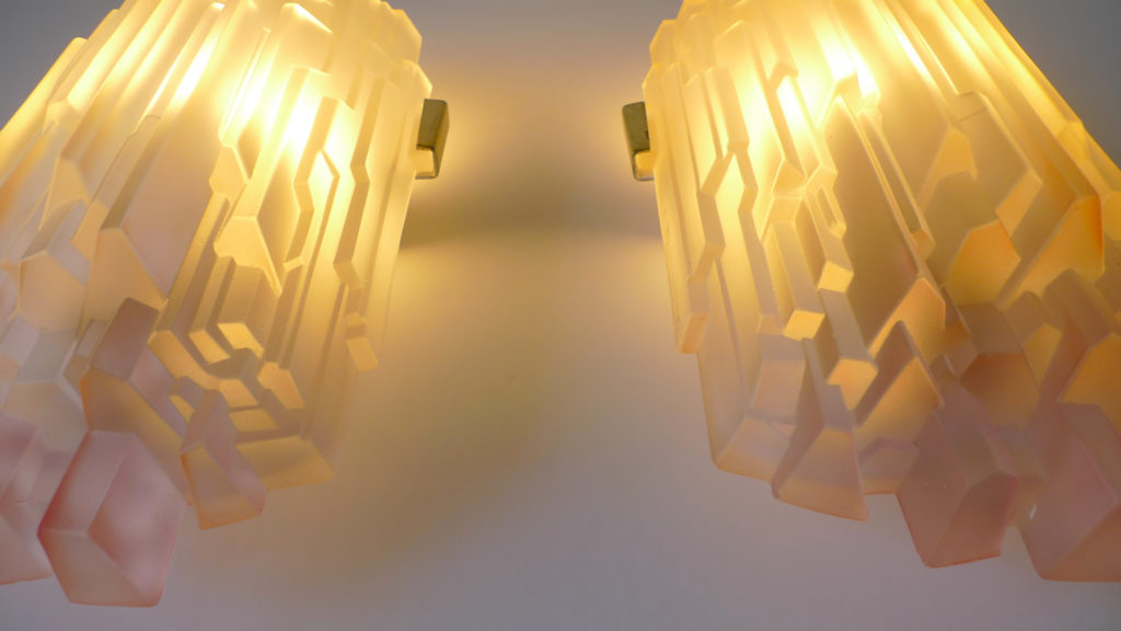 Mid-Century Frosted Icicle Glass & Brass Wall Sconces, 1960s