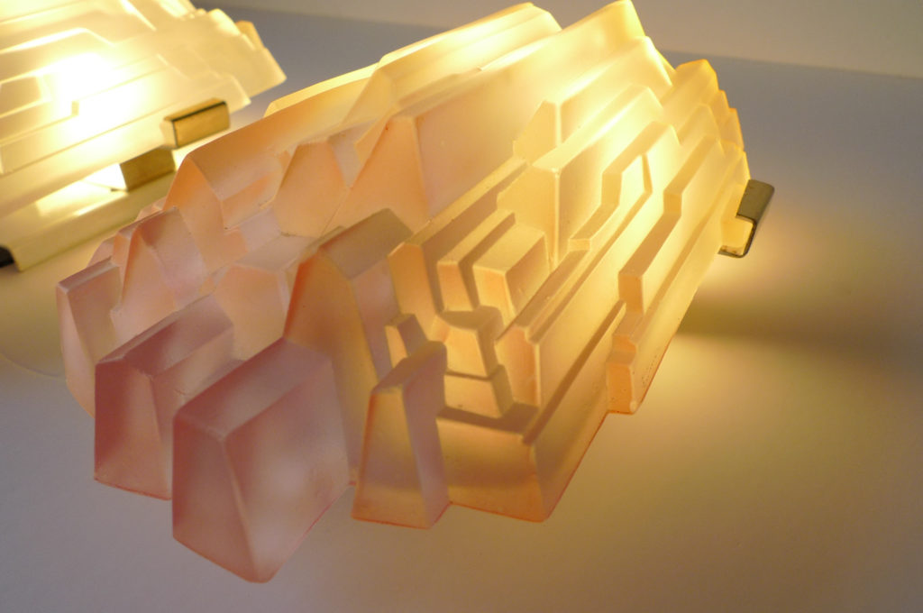 Mid-Century Frosted Icicle Glass & Brass Wall Sconces, 1960s