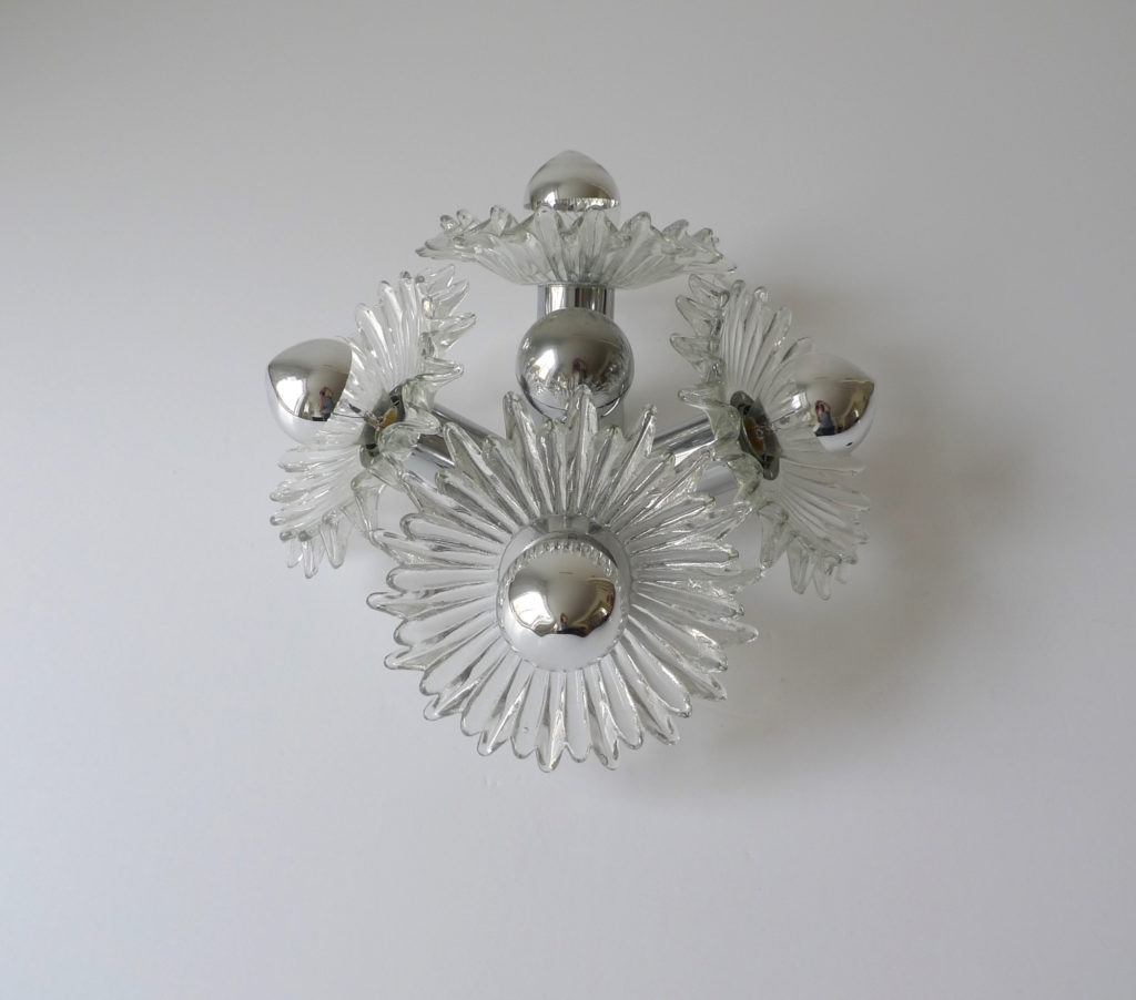 Mid-Century Austrian Glass & Chrome Wall Sconce, 1960s