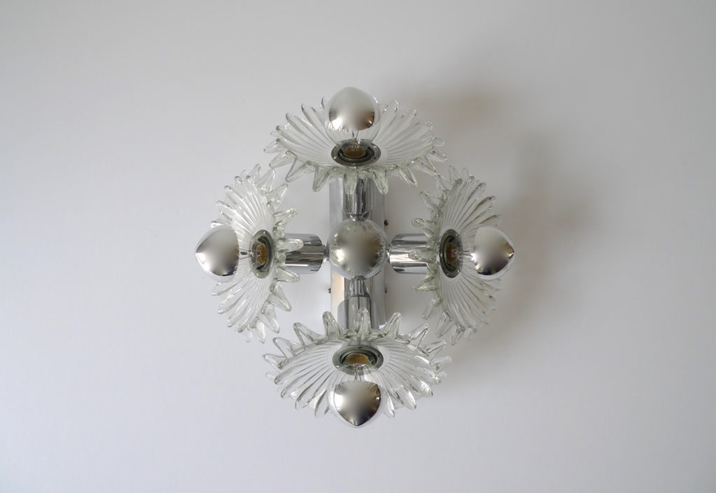 Mid-Century Austrian Glass & Chrome Wall Sconce, 1960s
