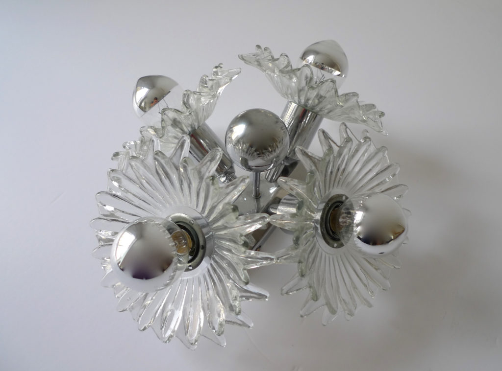 Mid-Century Austrian Glass & Chrome Wall Sconce, 1960s