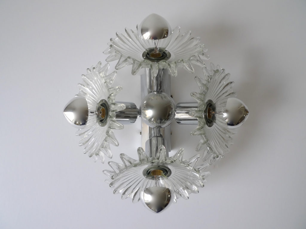 Mid-Century Austrian Glass & Chrome Wall Sconce, 1960s