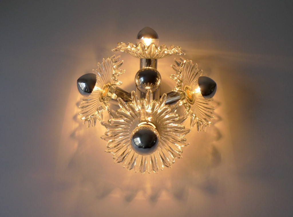 Mid-Century Austrian Glass & Chrome Wall Sconce, 1960s