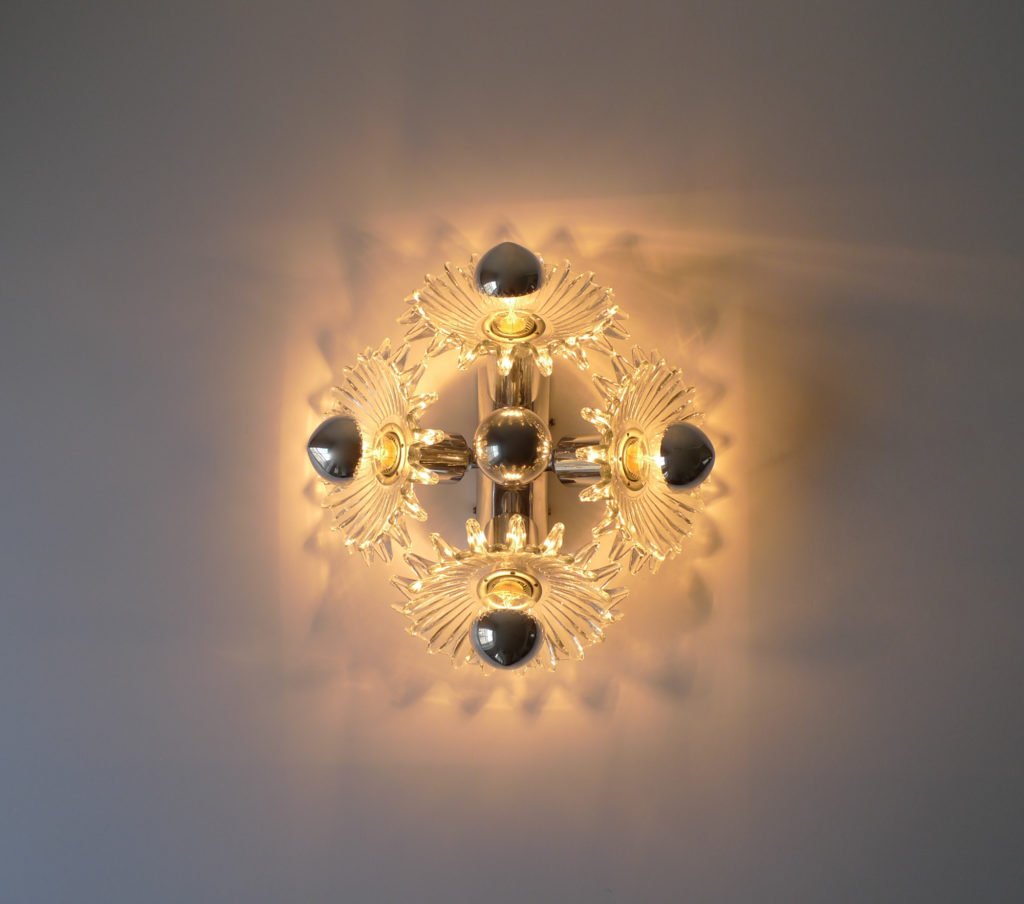 Mid-Century Austrian Glass & Chrome Wall Sconce, 1960s