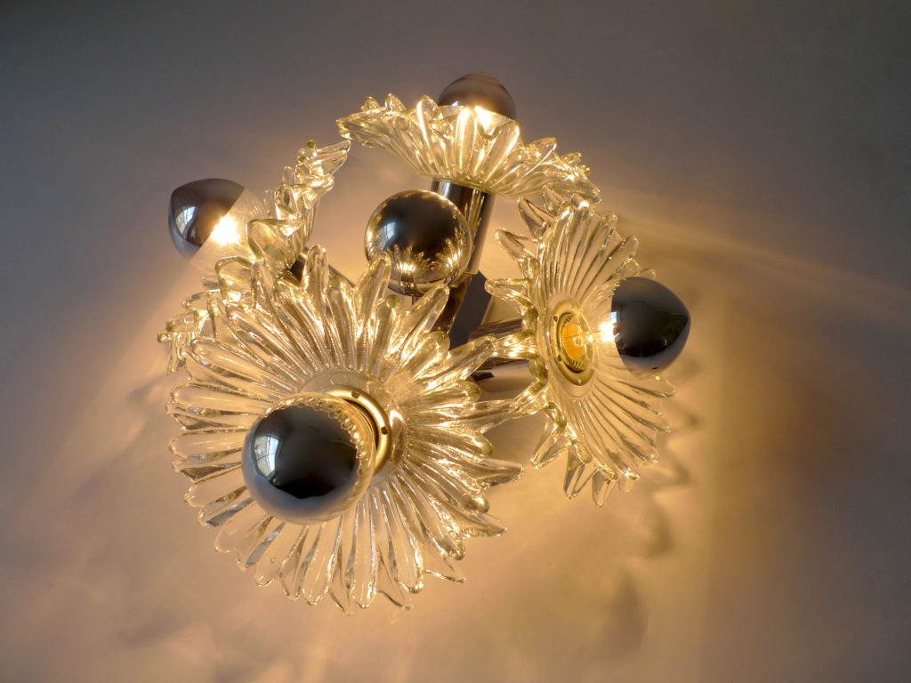 Mid-Century Austrian Glass & Chrome Wall Sconce, 1960s