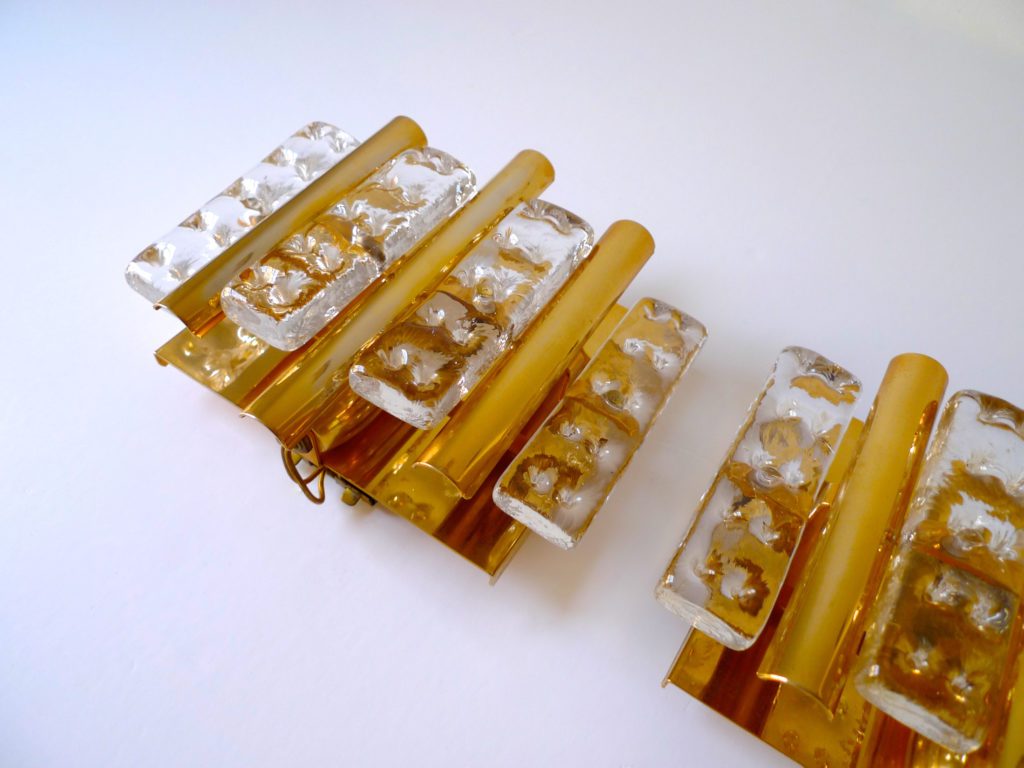Pair of Hans-Agne Jakobsson Brass & Glass Sconces For Orrefors, 1970s