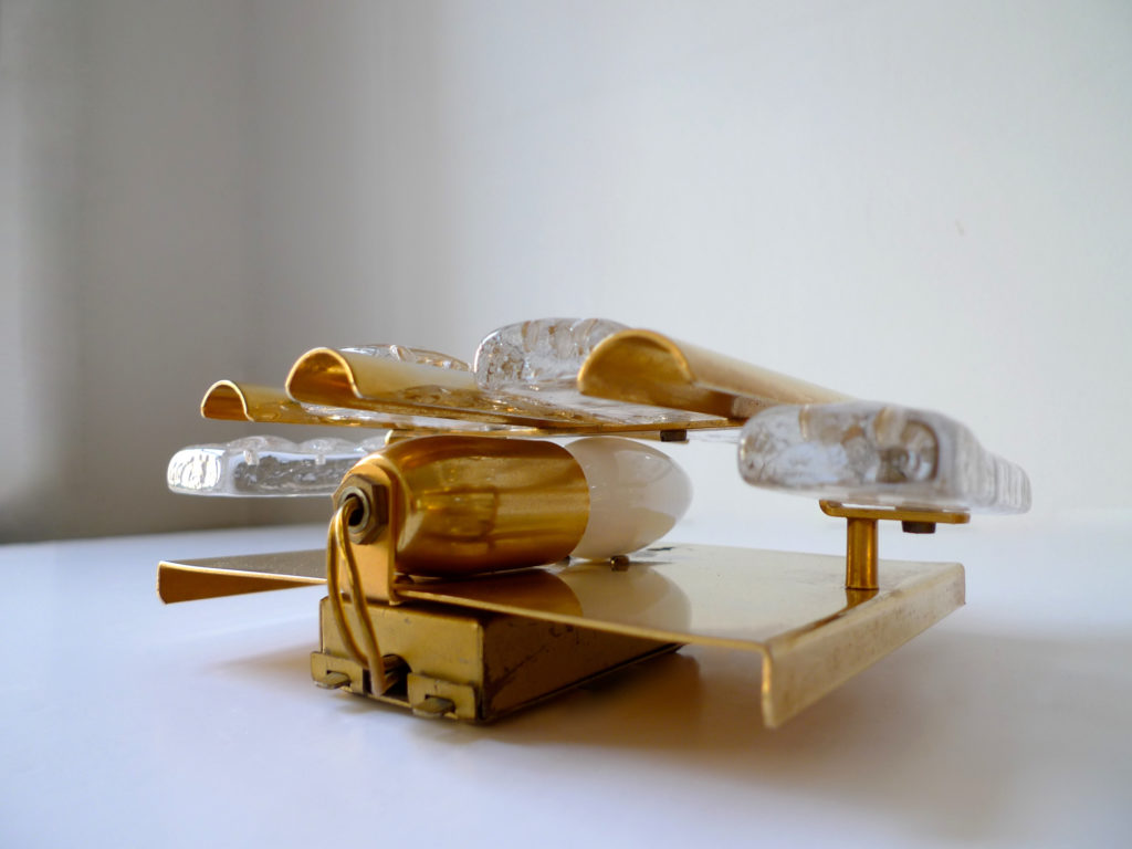 Pair of Hans-Agne Jakobsson Brass & Glass Sconces For Orrefors, 1970s