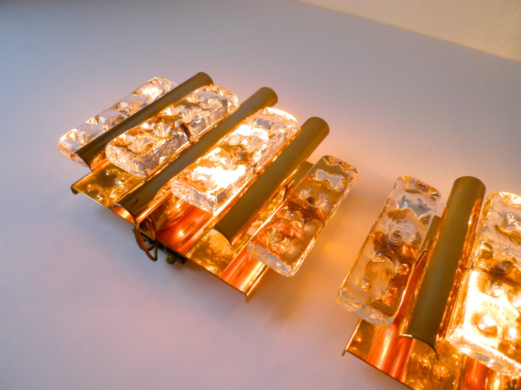 Pair of Hans-Agne Jakobsson Brass & Glass Sconces For Orrefors, 1970s
