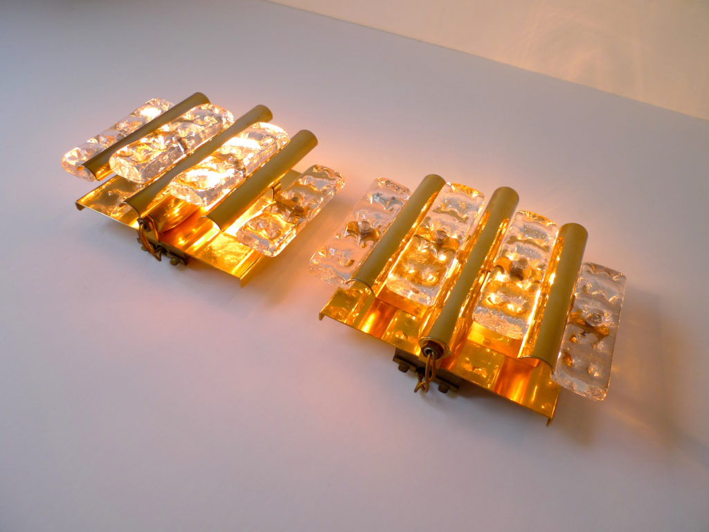 Pair of Hans-Agne Jakobsson Brass & Glass Sconces For Orrefors, 1970s