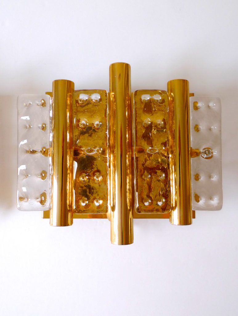 Pair of Hans-Agne Jakobsson Brass & Glass Sconces For Orrefors, 1970s